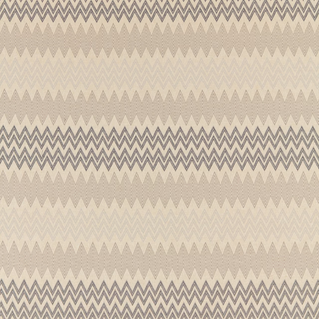 Ivory fabric swatch with repeated graphite chevron zigzags and fine geometric lines