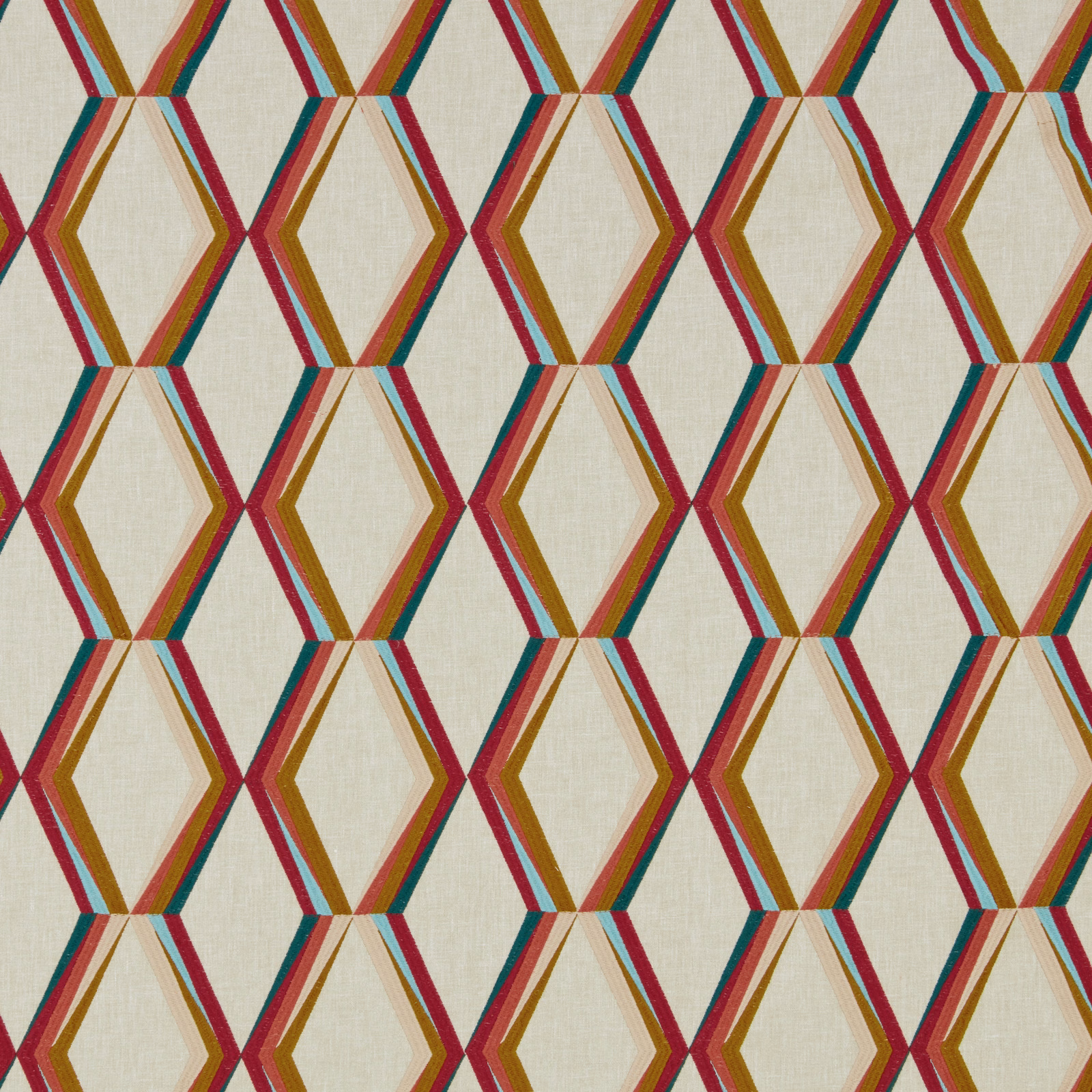 Cream geometric fabric with bilberry, teal and ochre diamond outlines