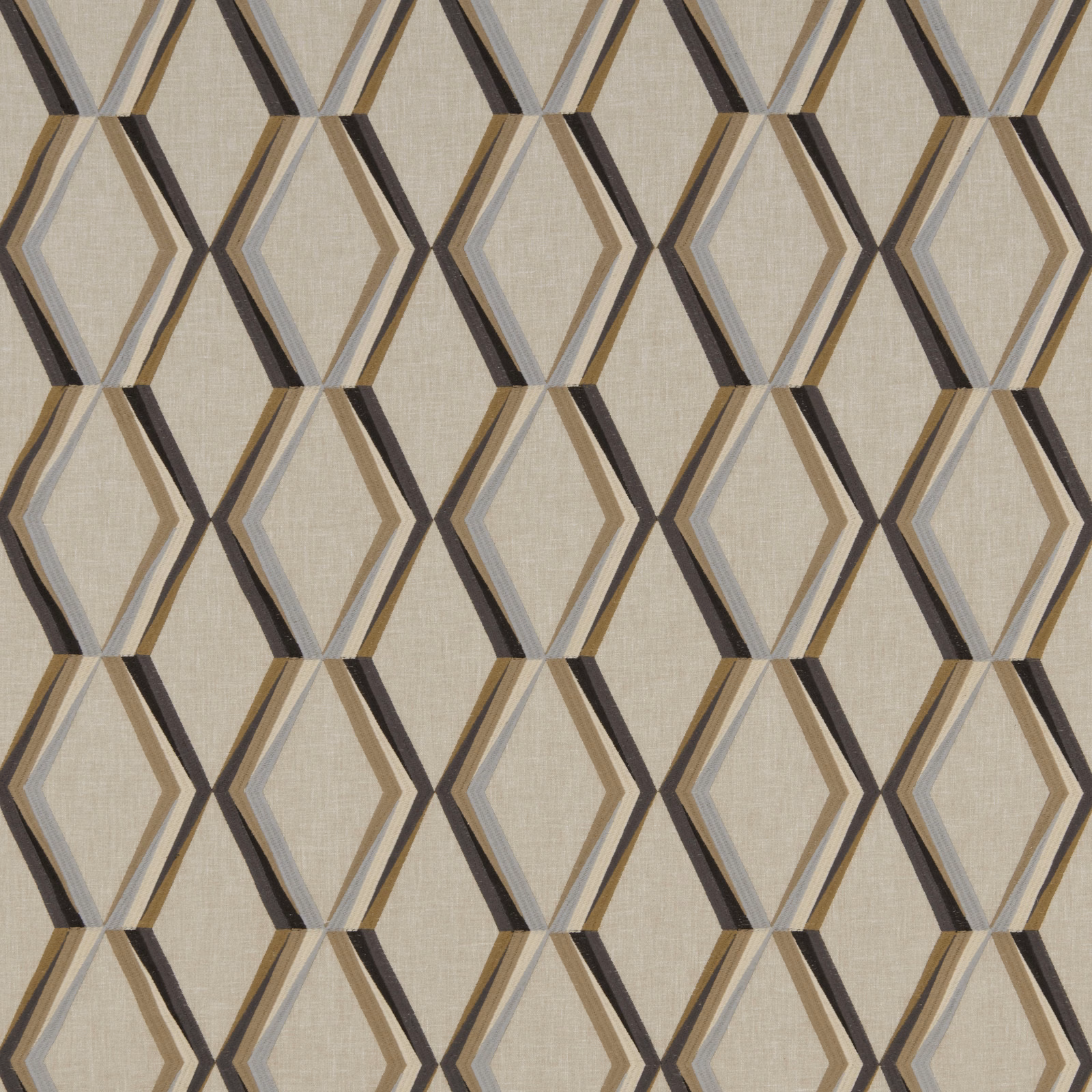 Large geometric diamond fabric in mineral beige, taupe and charcoal