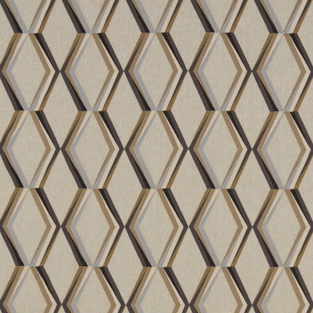 Large geometric diamond fabric in mineral beige, taupe and charcoal