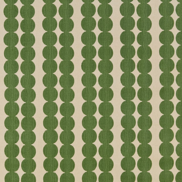 Emerald green geometric oval segments on a pale neutral woven ground