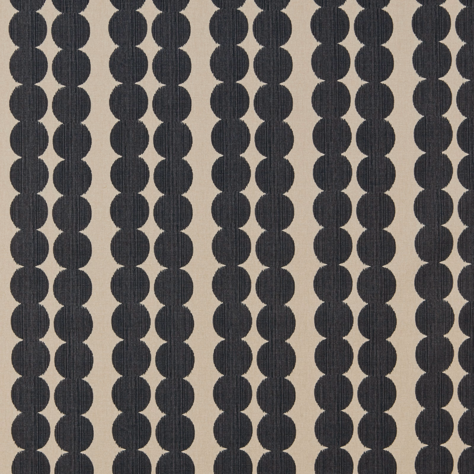 Charcoal-black geometric oval segments on a pale flax background with fine vertical texture