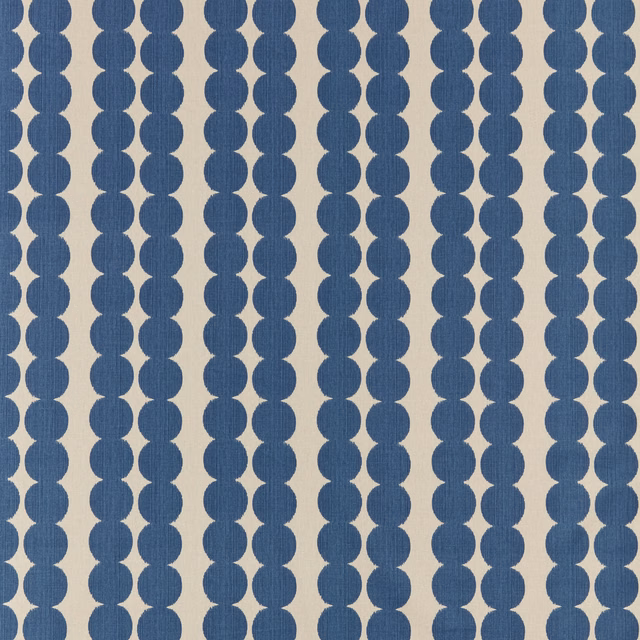 Blue vertical geometric segments on an ivory textured fabric ground