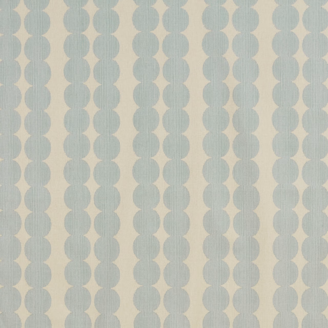 Seafoam blue geometric oval-and-diamond fabric on a pale neutral ground