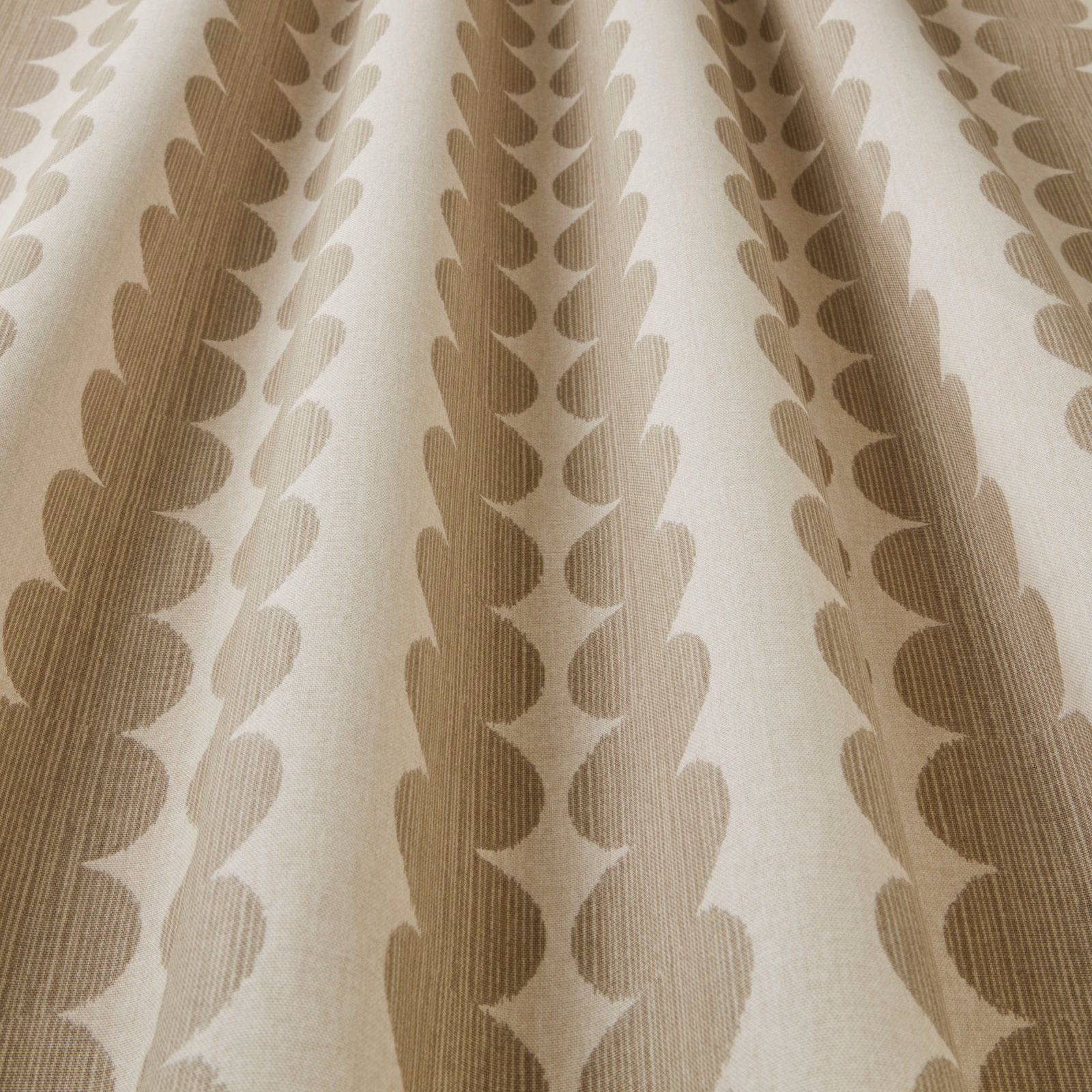 Stone and warm taupe geometric fabric with vertical wavy segmented stripes