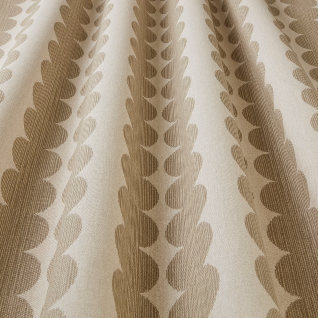 Stone and warm taupe geometric fabric with vertical wavy segmented stripes