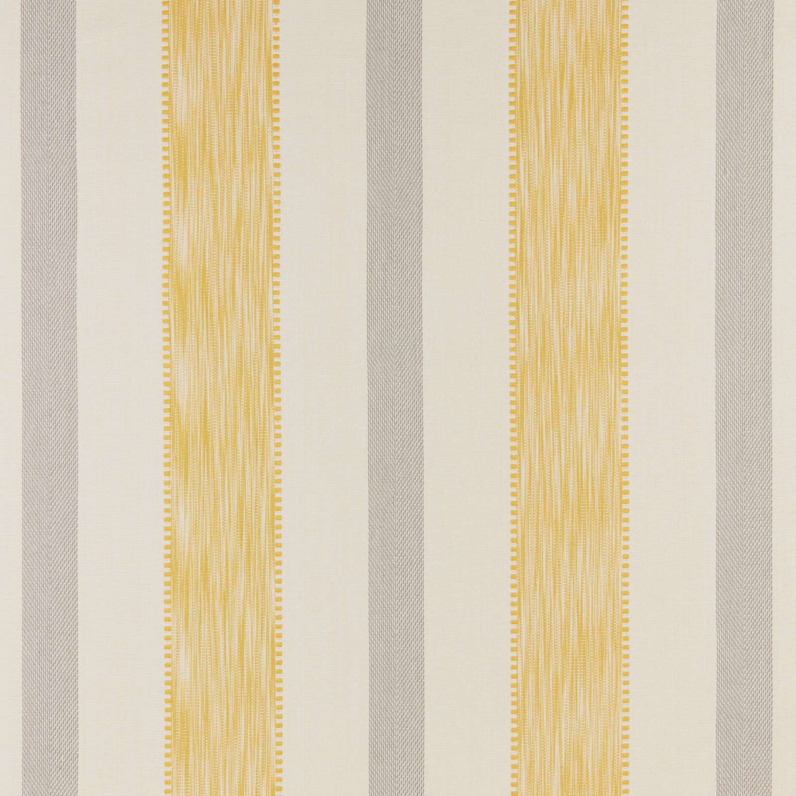 Vertical cream and soft yellow striped cotton fabric with fine grey bands