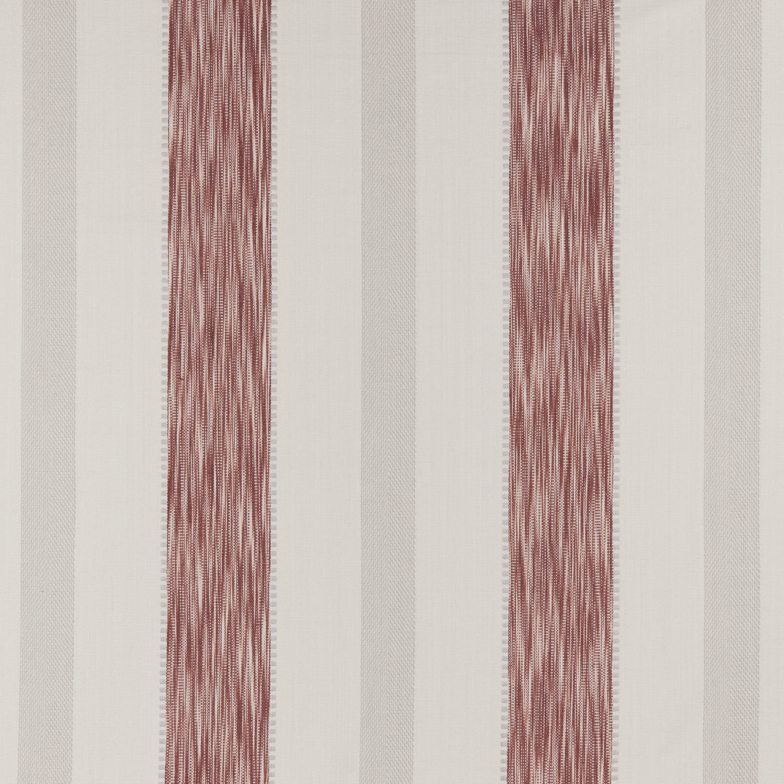 Vertical dusty grape-red striped cotton fabric on a pale cream ground
