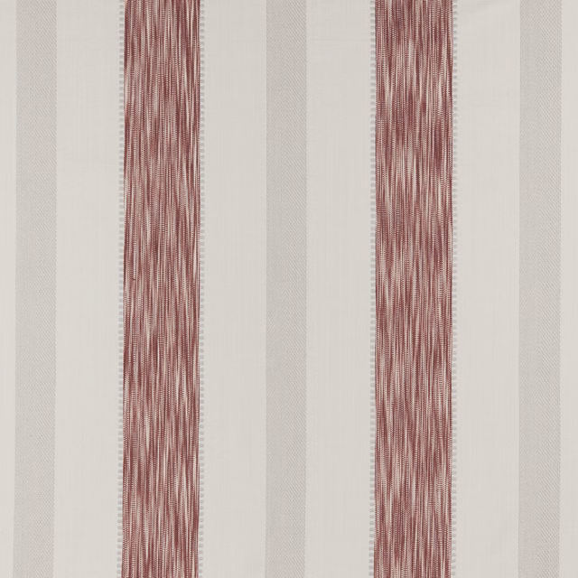 Vertical dusty grape-red striped cotton fabric on a pale cream ground