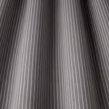 Grey cotton fabric with fine white pinstripes and soft folded drape