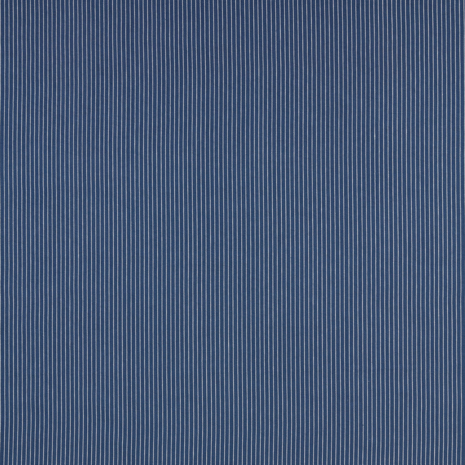 Deep blue cotton fabric with fine cream vertical pinstripes