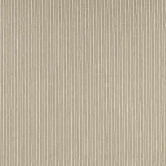 Fine vertical taupe pinstripes on a soft pale cotton fabric swatch