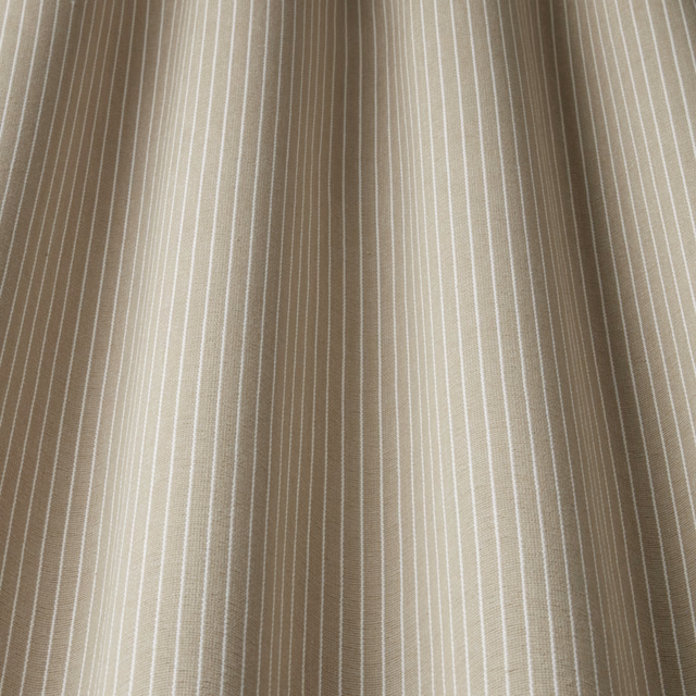 Warm taupe cotton stripe fabric with fine ivory vertical lines