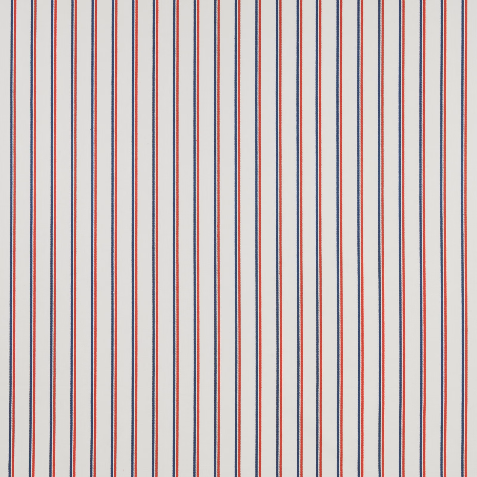 Cream cotton fabric with narrow navy and red vertical stripes