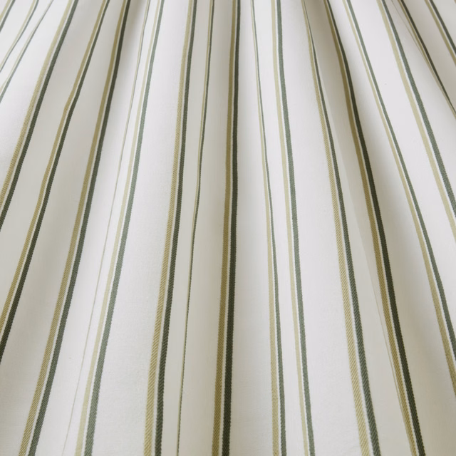 Olive green and pale striped cotton fabric with fine woven texture