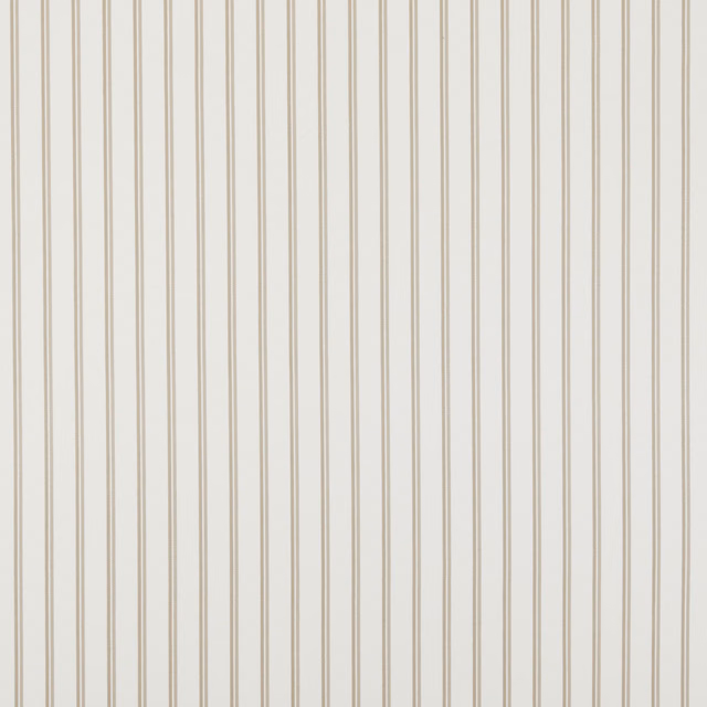 Pale stone beige vertical stripe cotton fabric with a fine woven texture