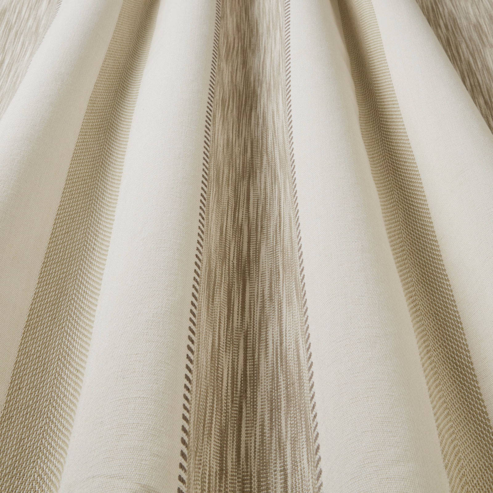 Cream cotton fabric with broad wavy taupe stripes and fine woven texture