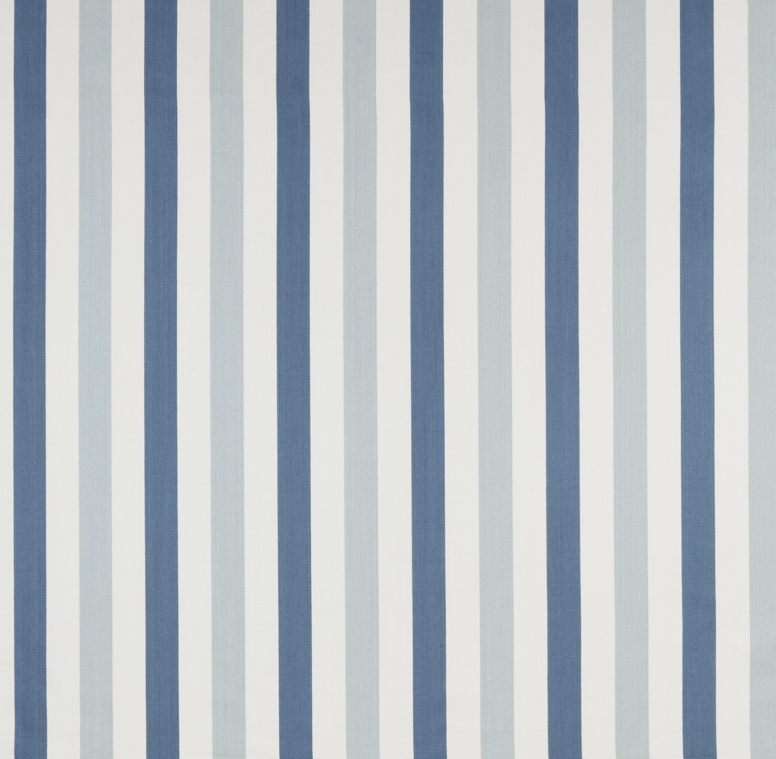Vertical aqua and blue stripes on a white cotton fabric swatch
