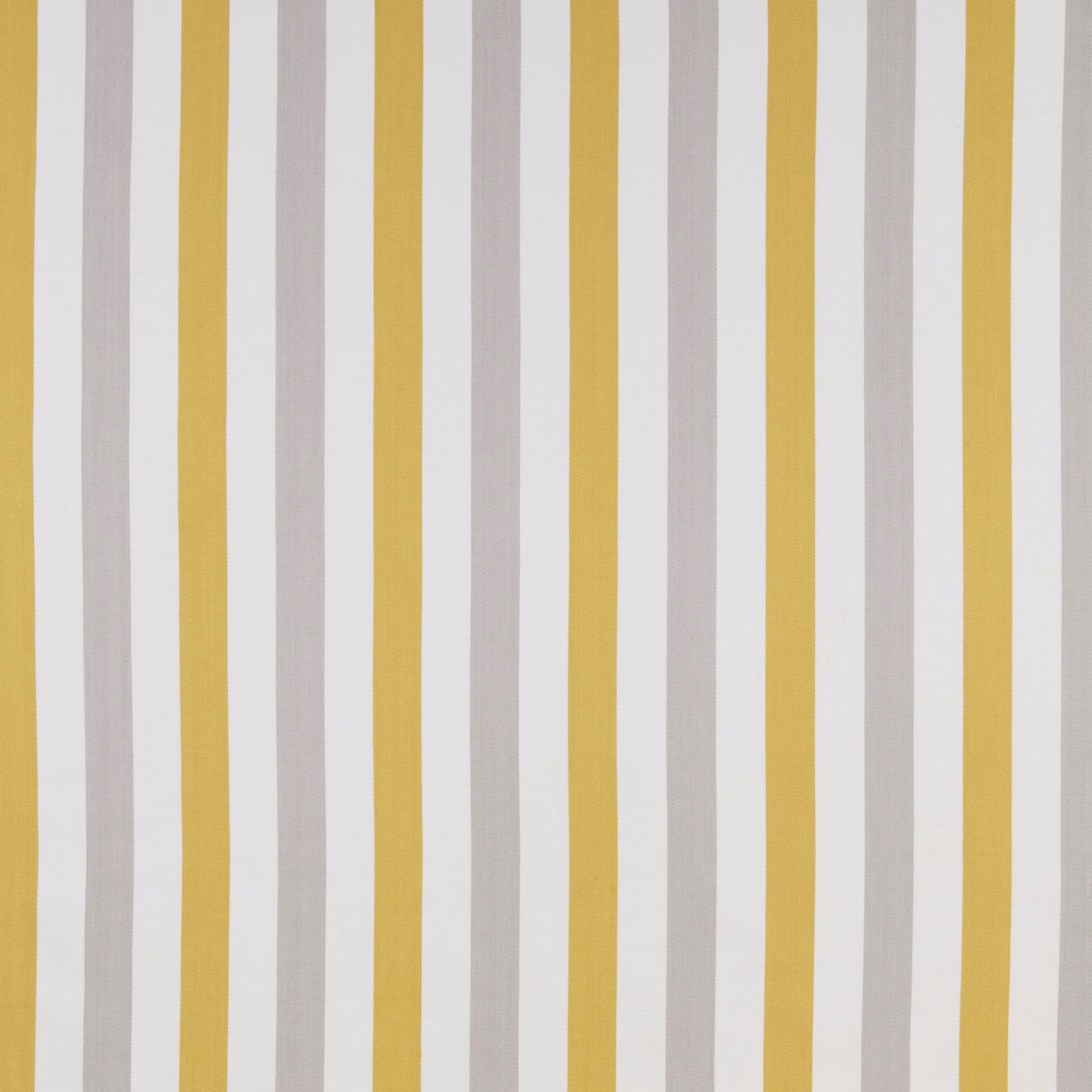 Vertical citrus yellow and pale ivory-grey stripes on a cotton fabric swatch