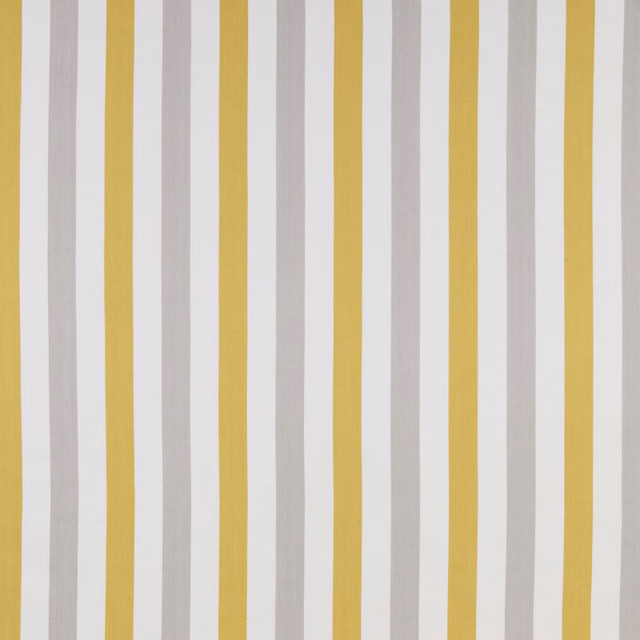 Vertical citrus yellow and pale ivory-grey stripes on a cotton fabric swatch