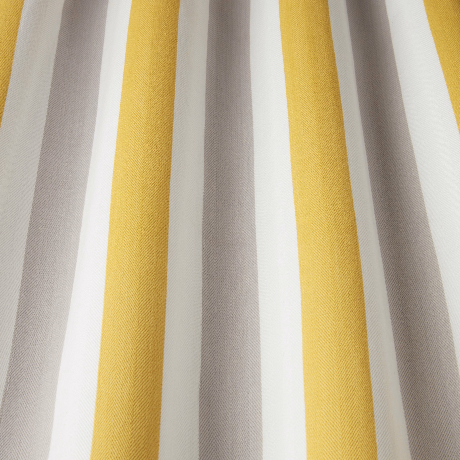 Vertical yellow, ivory and taupe-grey striped cotton fabric with fine herringbone weave