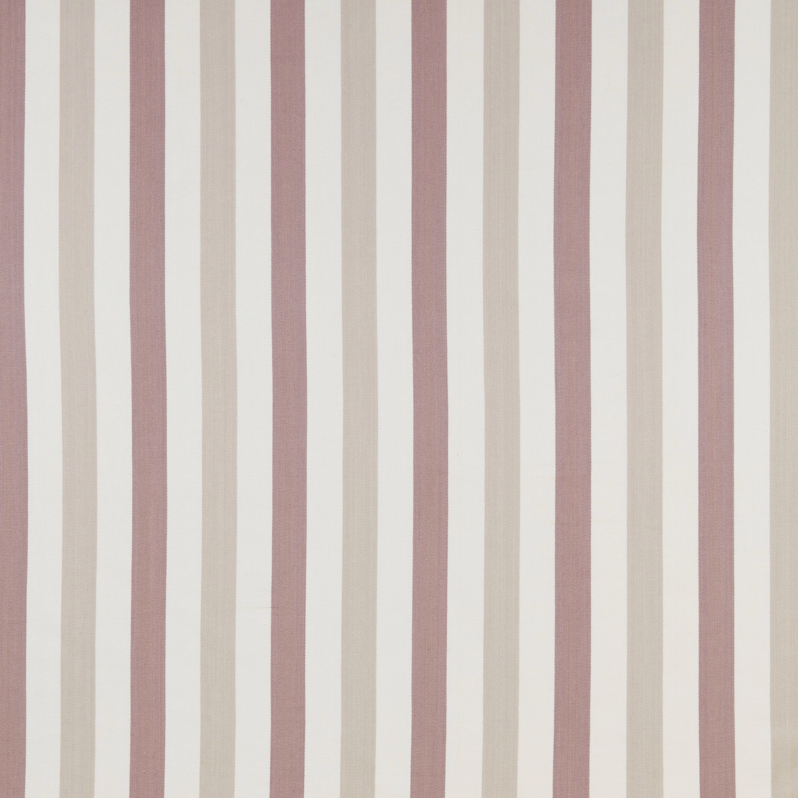 Vertical soft grape and ivory cotton stripe fabric with a flat woven texture