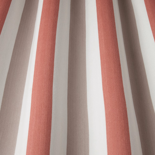 Raspberry and taupe striped cotton fabric with a fine woven texture
