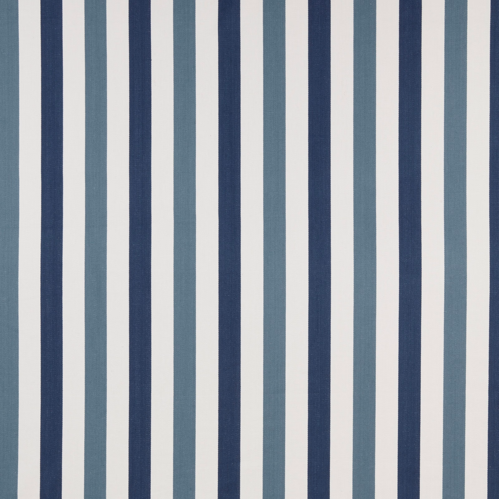 Vertical navy and duck egg blue stripes on a pale ivory cotton fabric