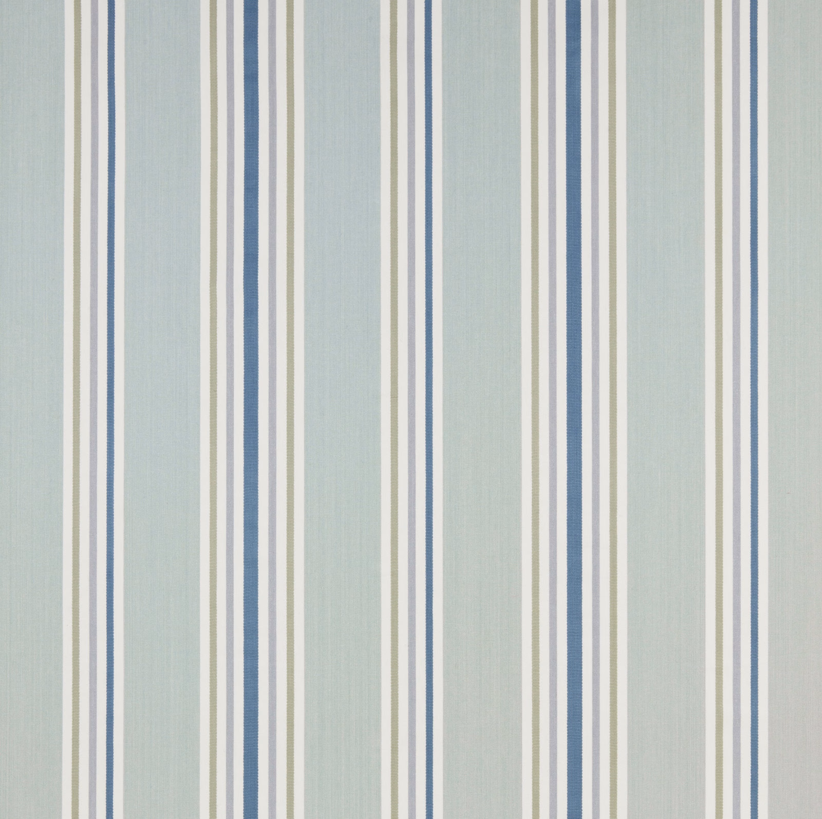 Pale aqua cotton fabric with vertical navy, sage and ivory stripes
