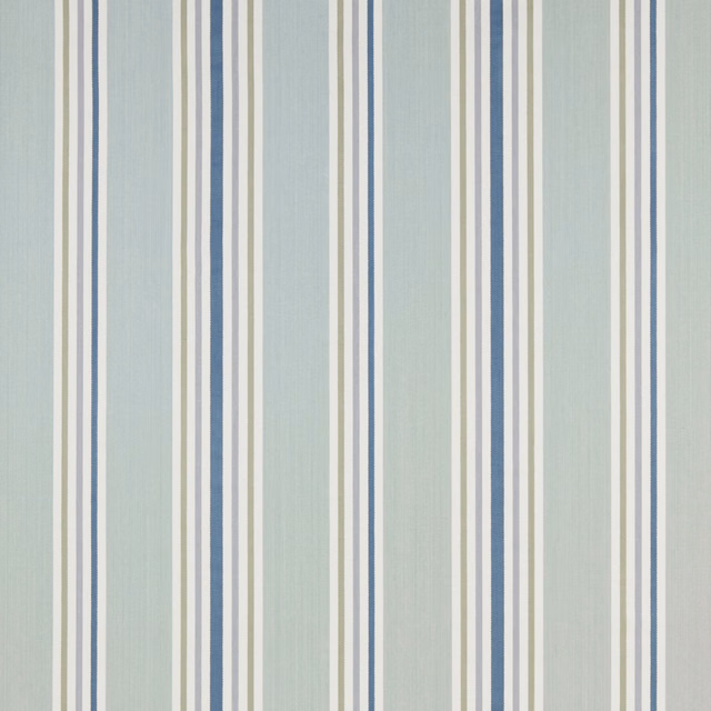 Pale aqua cotton fabric with vertical navy, sage and ivory stripes