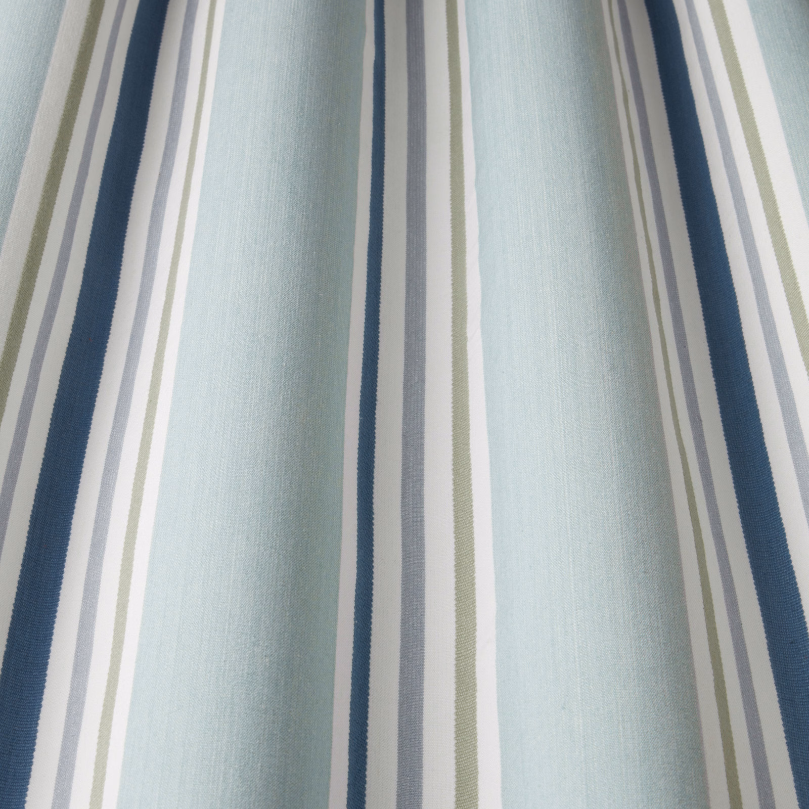 Aqua and navy vertical striped cotton fabric with pale green accents