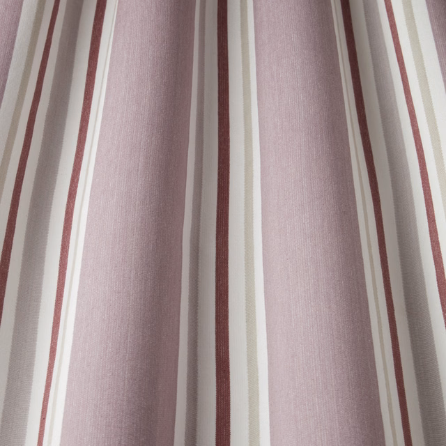 Vertical grape and mauve striped cotton fabric with cream and burgundy bands
