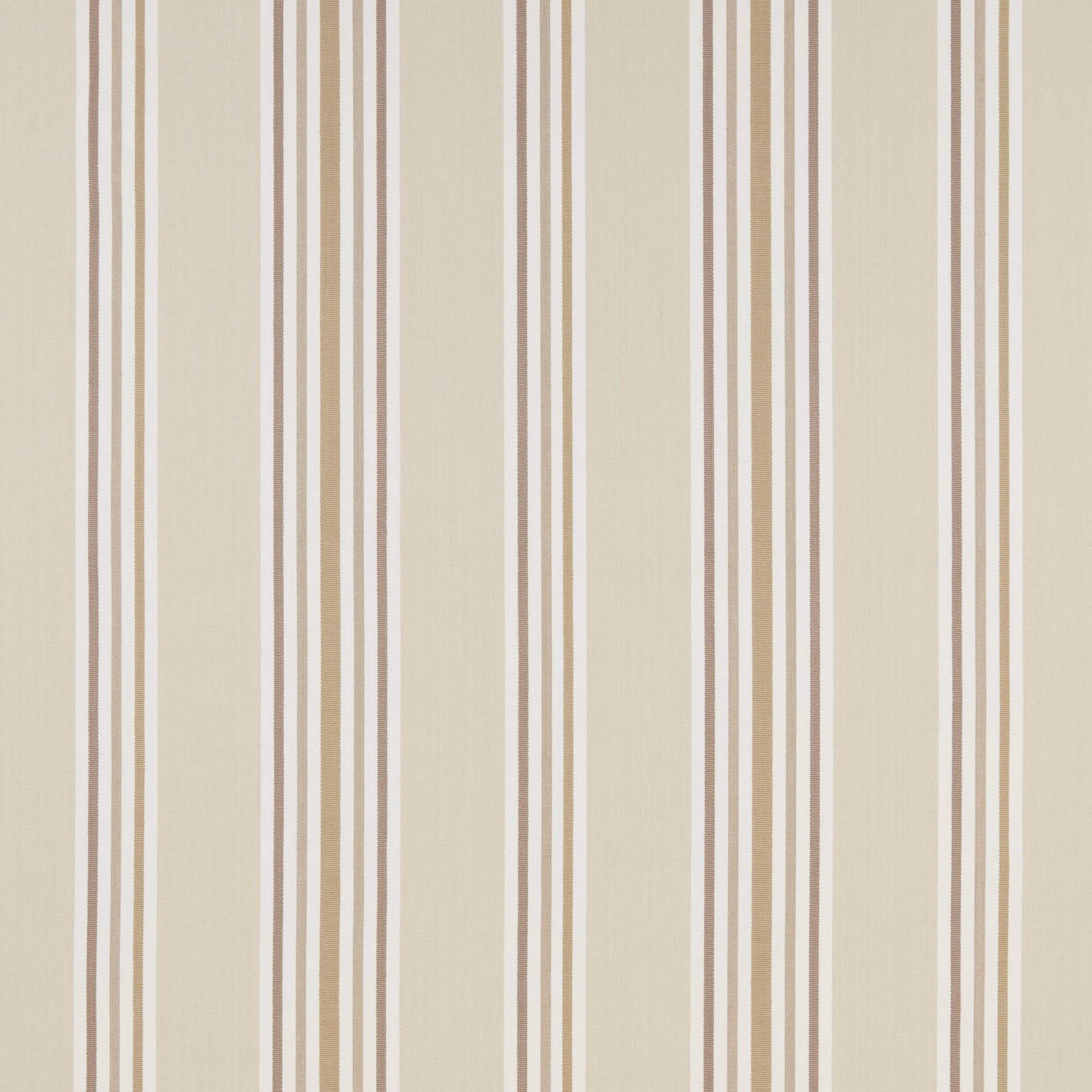 Cream cotton fabric with vertical taupe and sand stripes