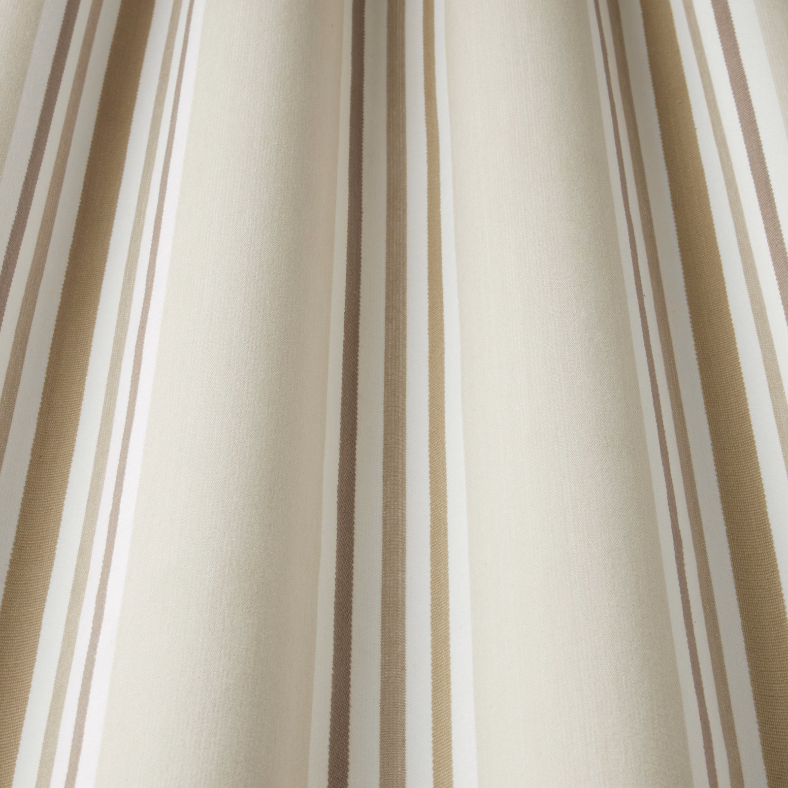 Cream cotton fabric with vertical caramel and taupe stripe bands