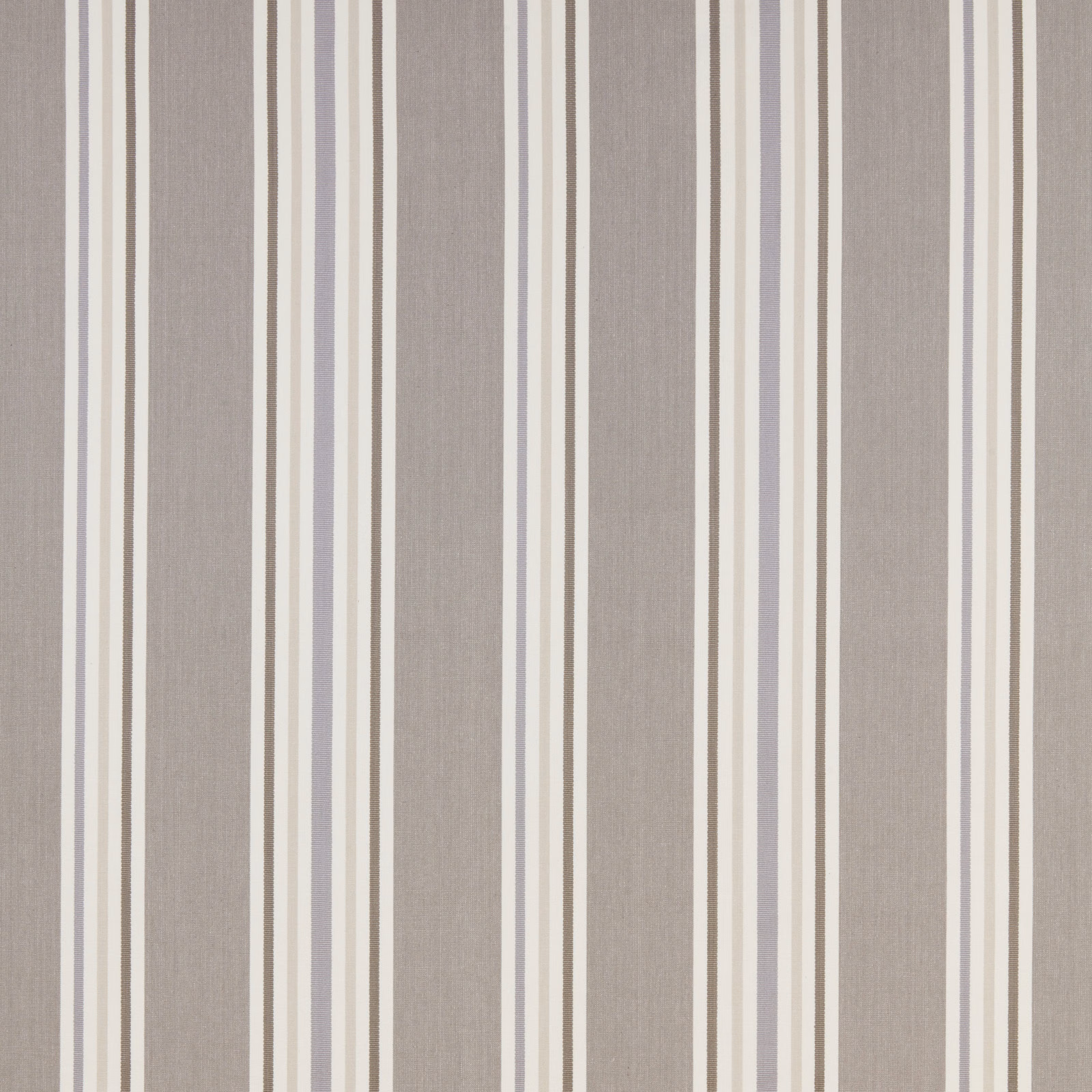 Soft grey cotton stripe fabric with cream and taupe vertical bands