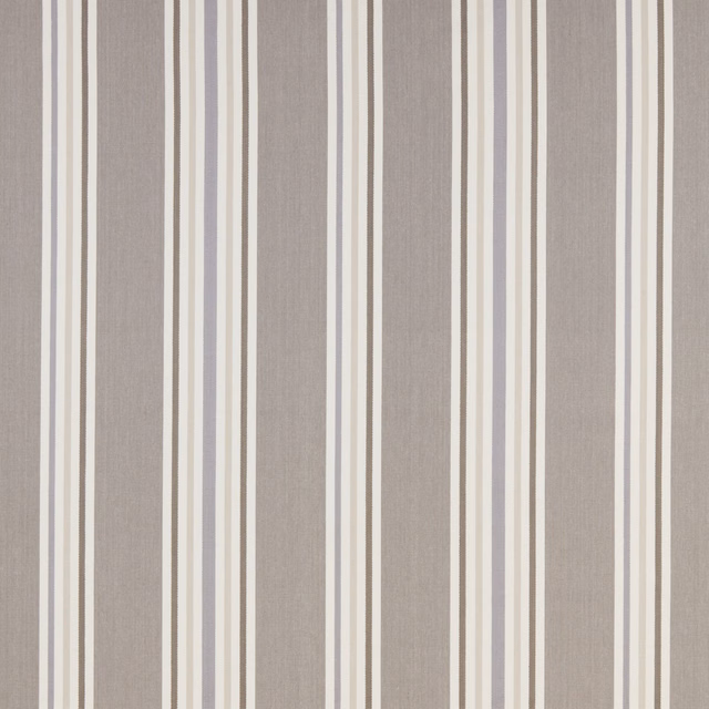 Soft grey cotton stripe fabric with cream and taupe vertical bands