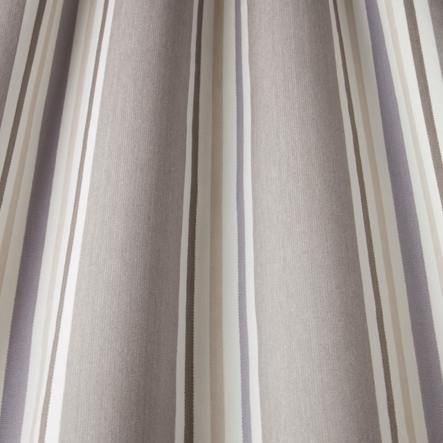 Soft mineral grey cotton stripe with lilac and taupe vertical bands