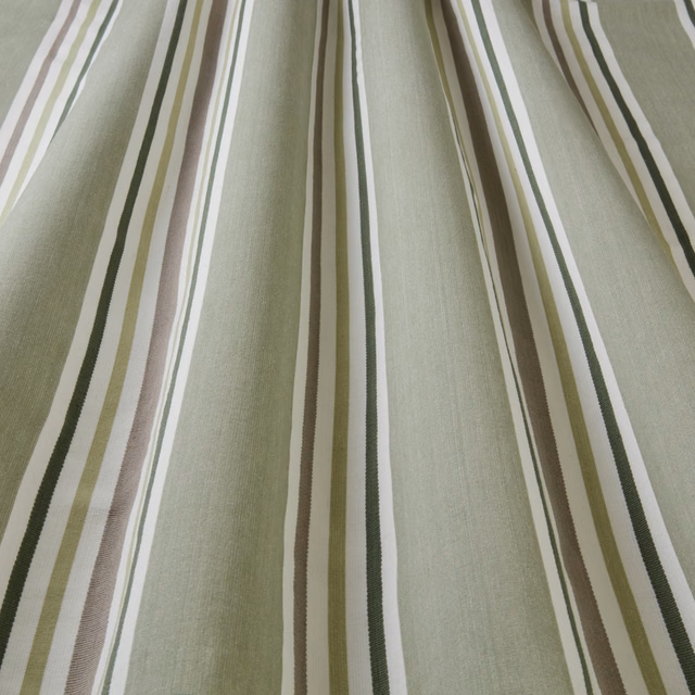 Soft olive striped cotton fabric with white, taupe and dark green lines