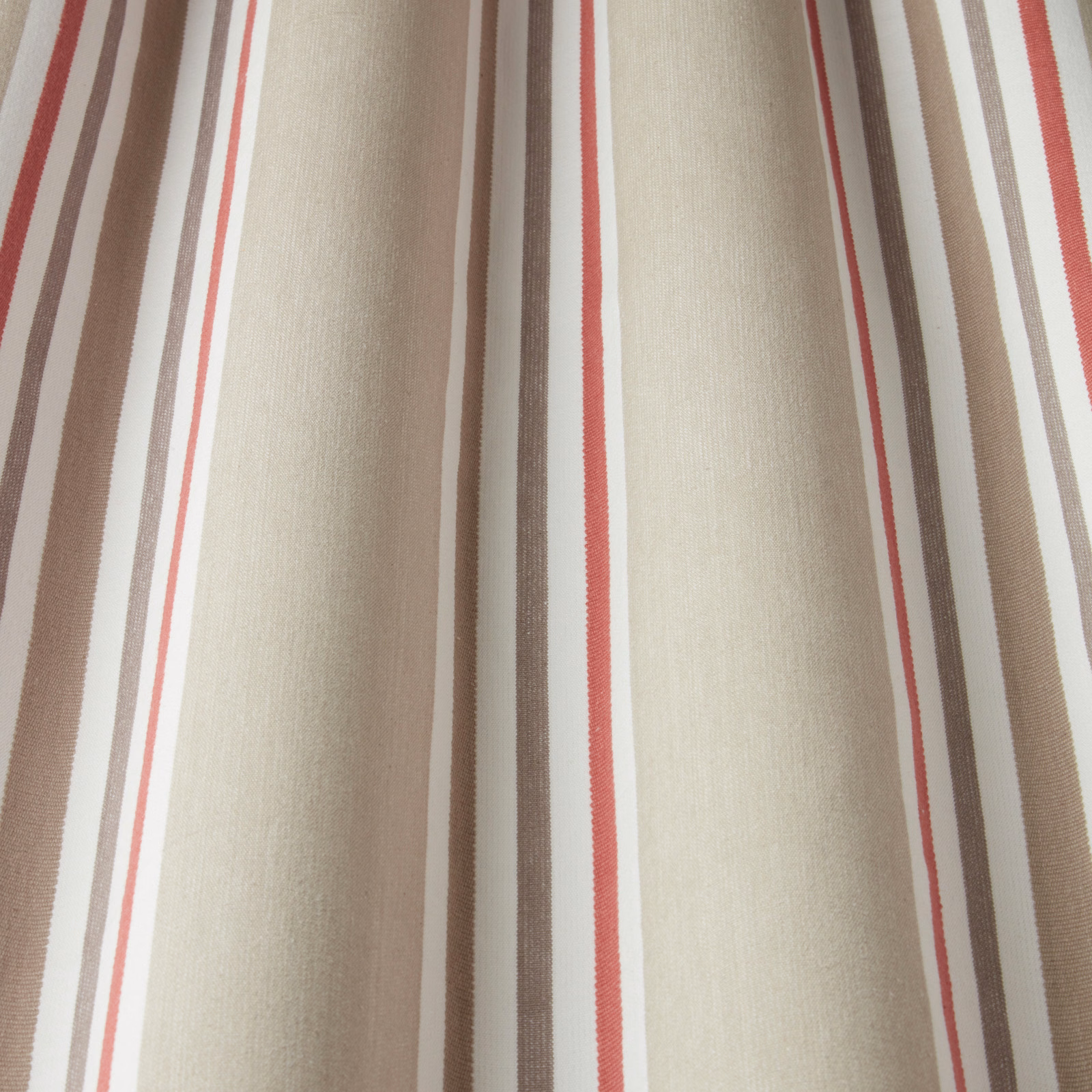 Cream cotton stripe fabric with taupe bands and raspberry red lines