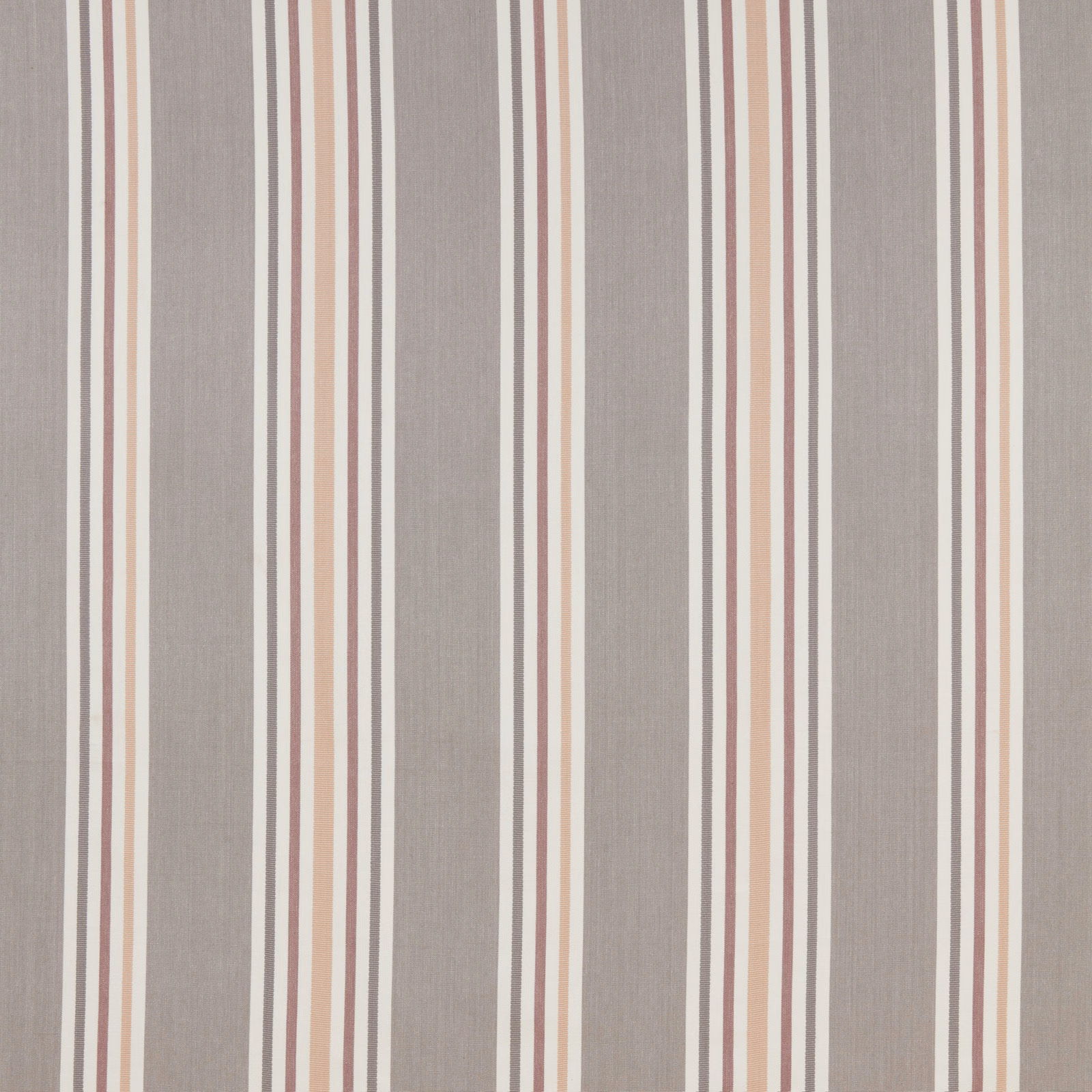 Vertical striped cotton swatch in taupe, rose, ivory and grey