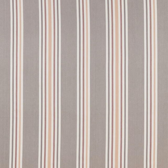 Vertical striped cotton swatch in taupe, rose, ivory and grey