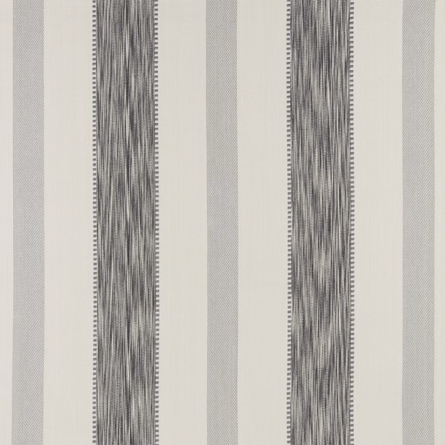 Cream and mineral grey vertical stripe fabric with woven textured bands