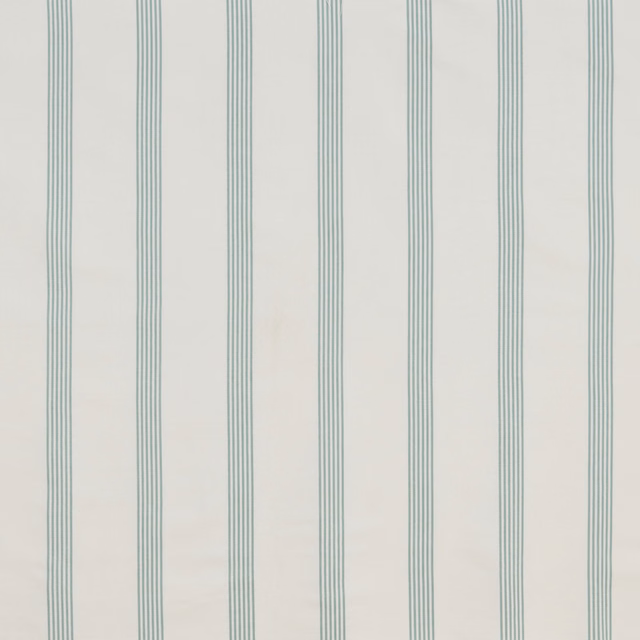 Cream cotton fabric with narrow vertical aqua stripes