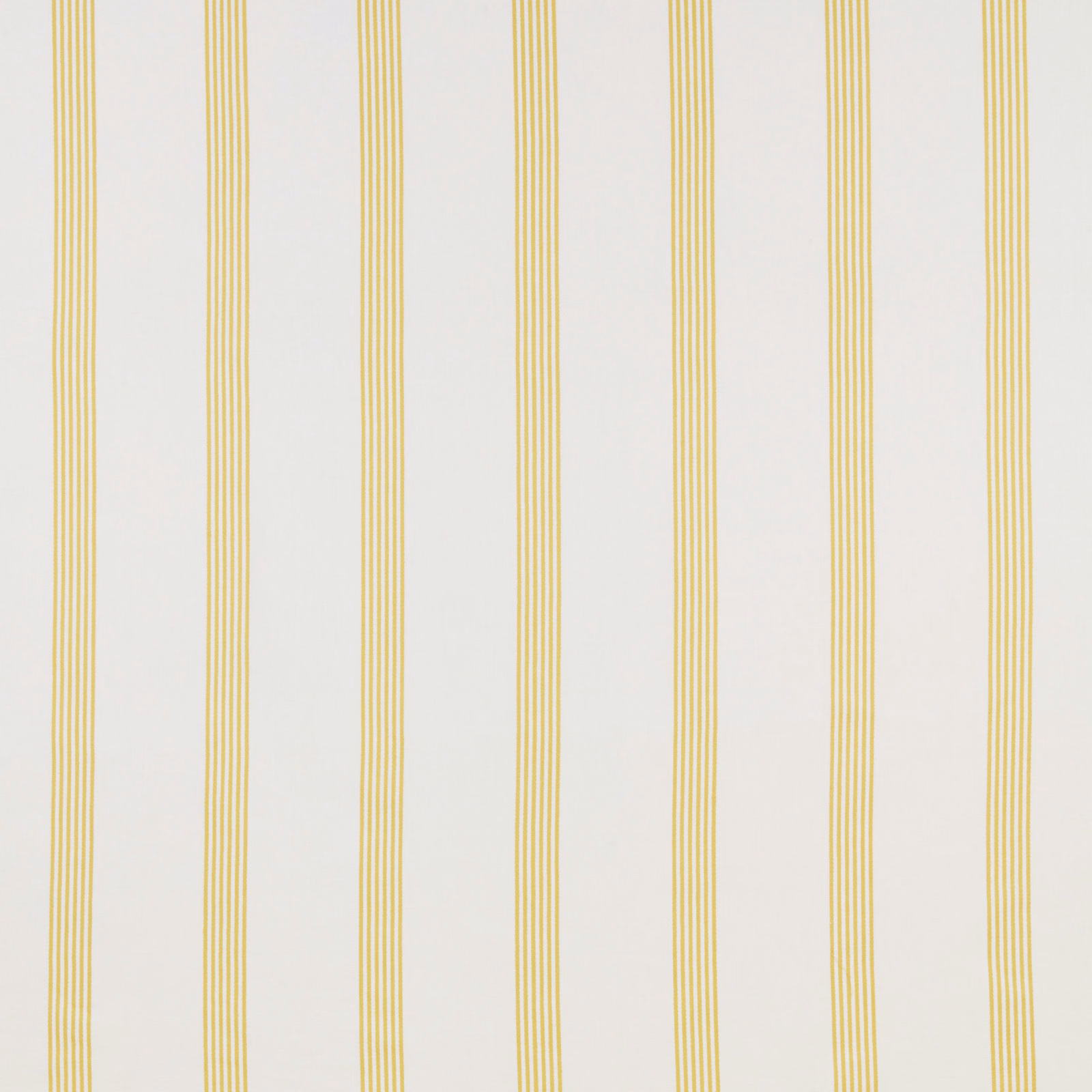 Vertical pale yellow pinstripes on a soft white cotton fabric swatch