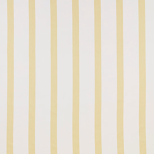 Vertical pale yellow pinstripes on a soft white cotton fabric swatch