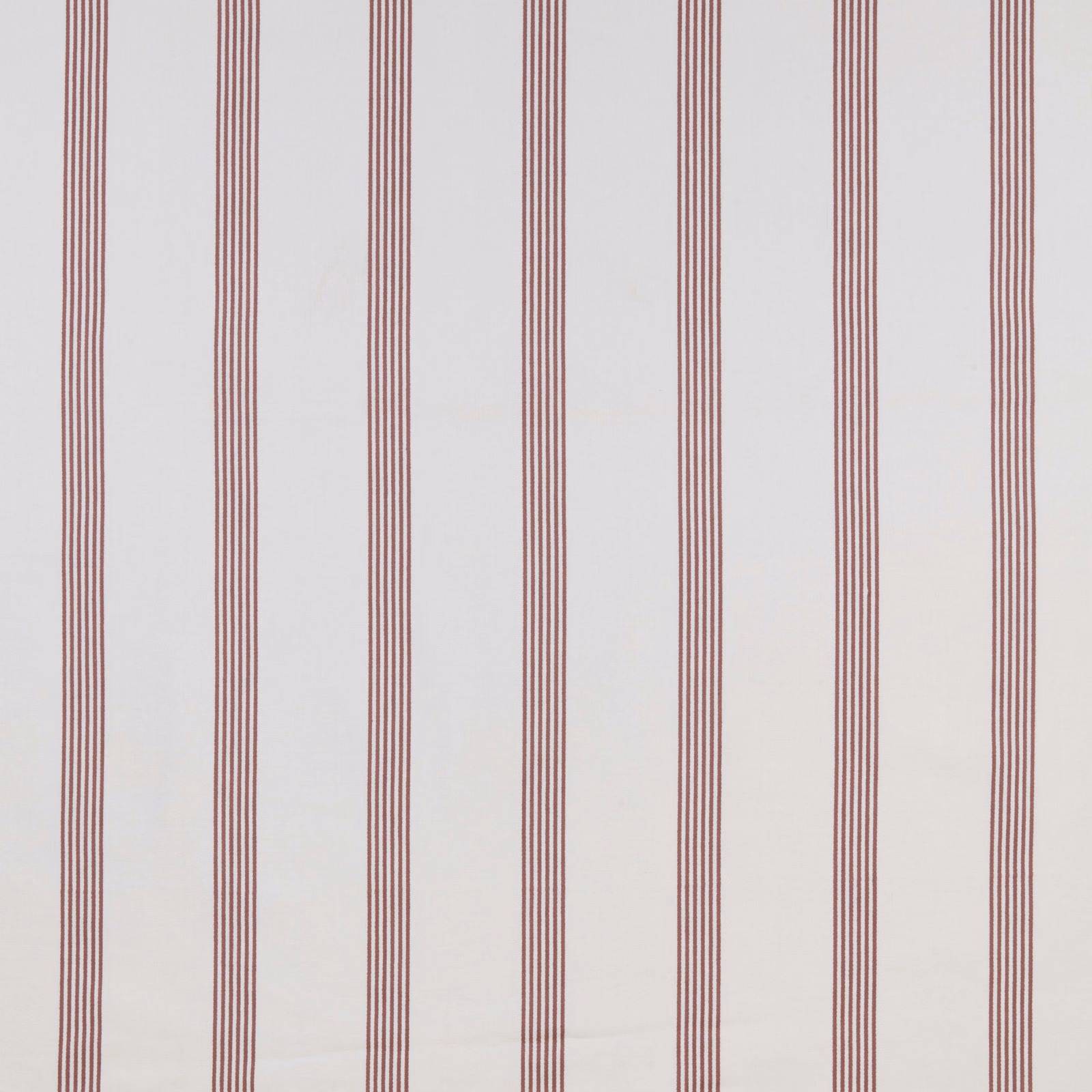 Narrow muted grape-red vertical stripes on a pale cotton ground