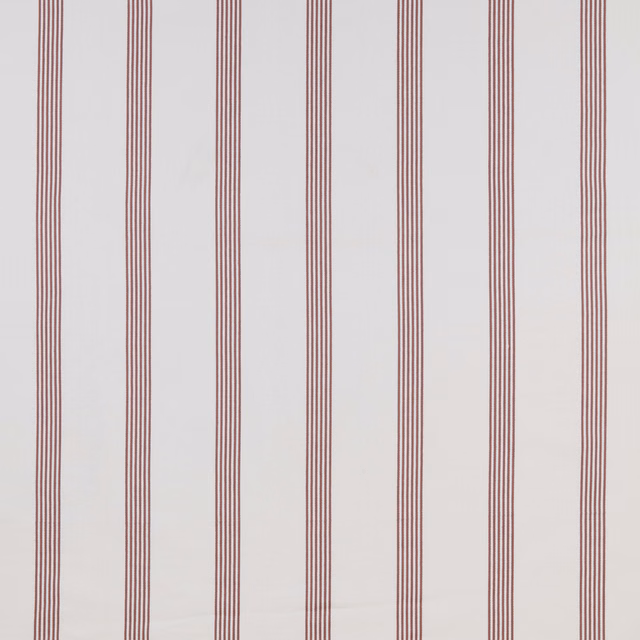 Narrow muted grape-red vertical stripes on a pale cotton ground