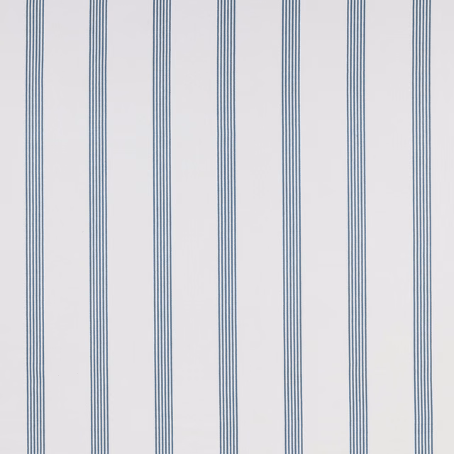 Pale cotton fabric with narrow kingfisher-blue vertical stripes