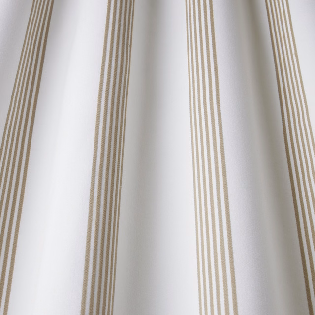 Ivory cotton fabric with narrow warm beige vertical stripes