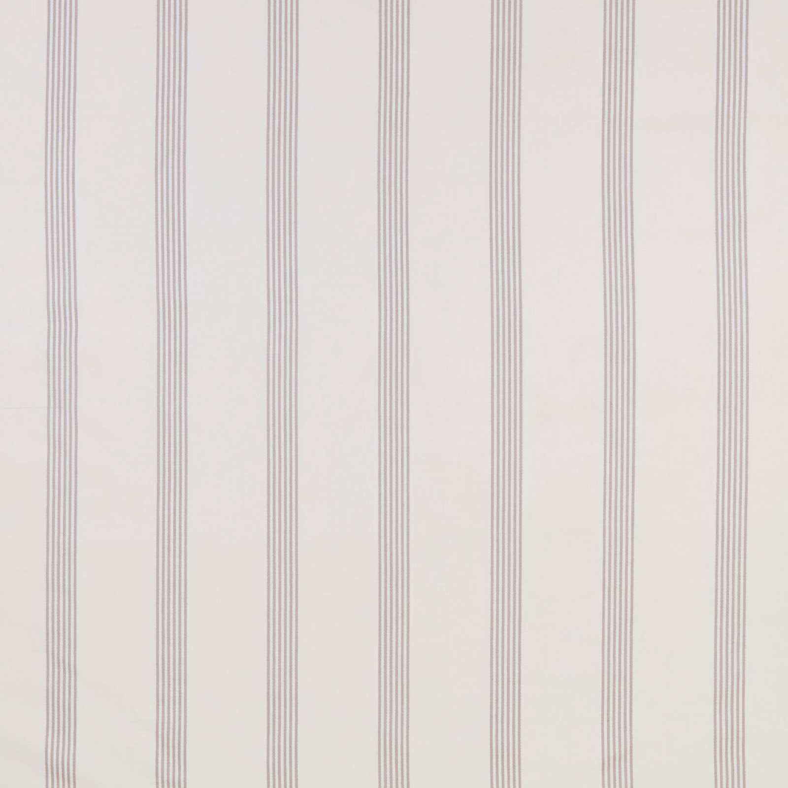 Soft white cotton fabric with fine pale lilac-grey vertical stripes